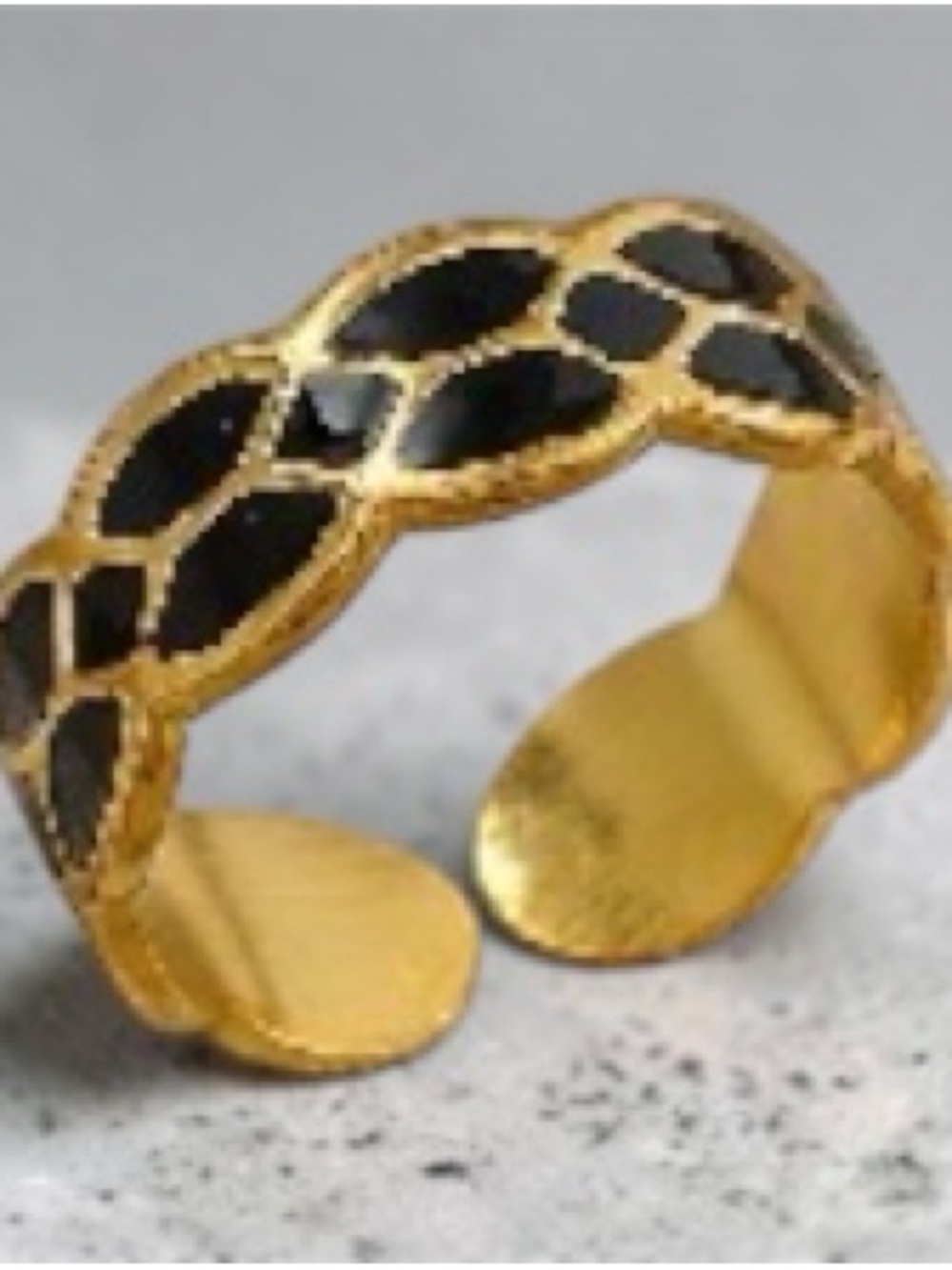 18k Gold plated and Black Open Band Ring - Women Jewelry